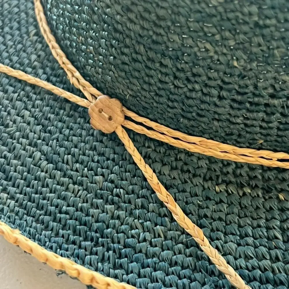 Sunwear Straw Sun Hat Fishing Outdoor Natural Fibers One Size Aqua Blue